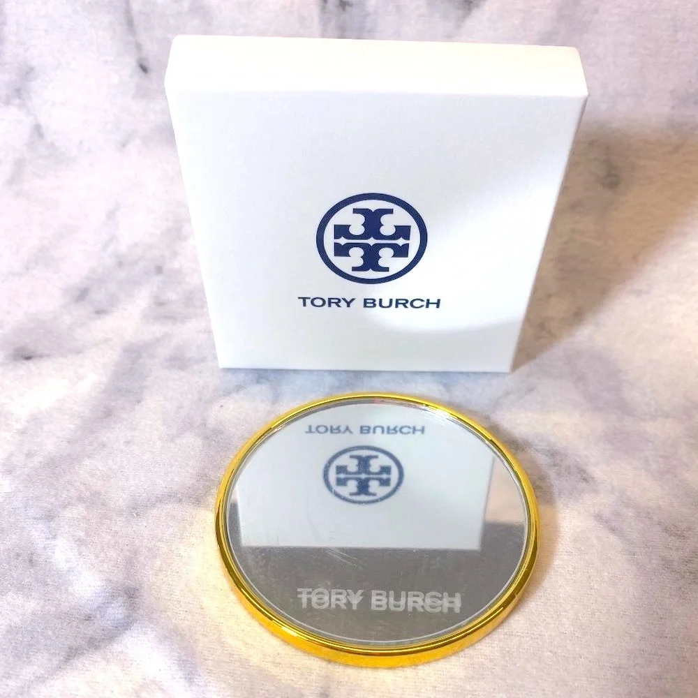 Tory Burch Gold Compact Pocket Mirror, Round Makeup Accessory, Boxed,3 in -NEW